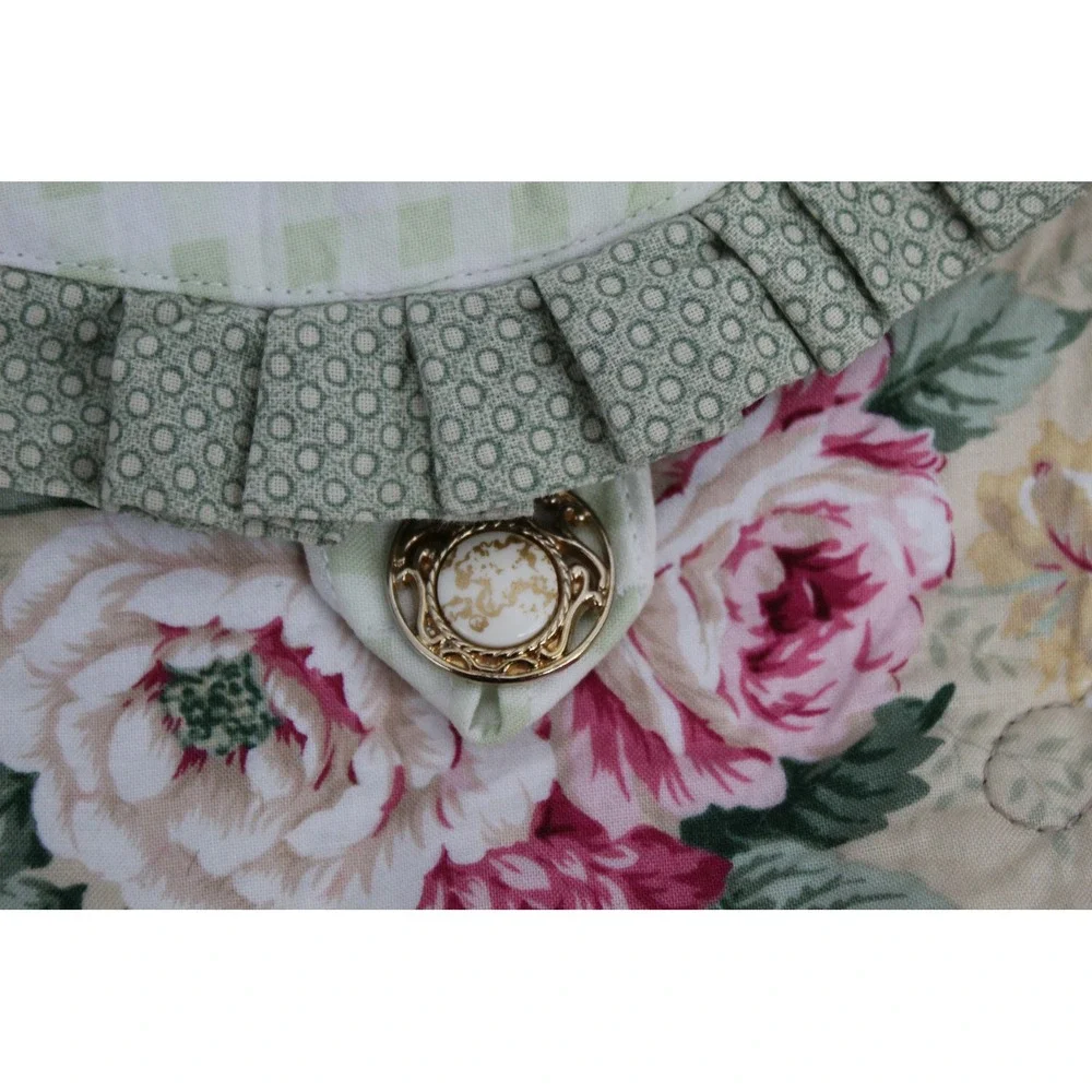 Vintage Handmade Quilted Floral Crossbody Bag Cottagecore Lace Ruffle Gingham